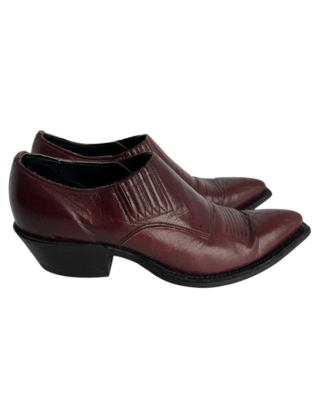Vtg Nocona Western Ankle Boots Womens 7 Red Wine Short Cowboy Heeled Rodeo VGUC